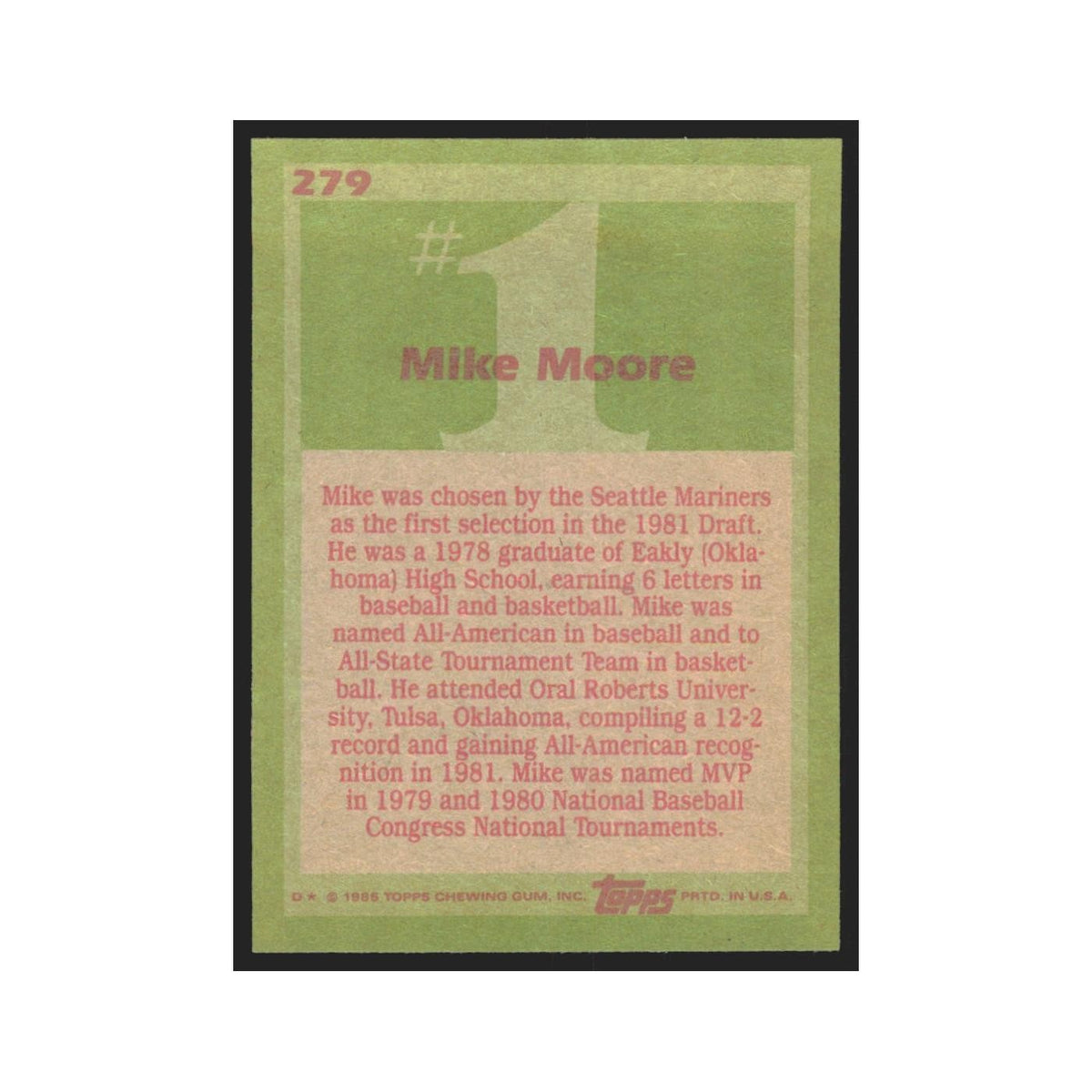 1985 Topps Mike Moore Mariners #279