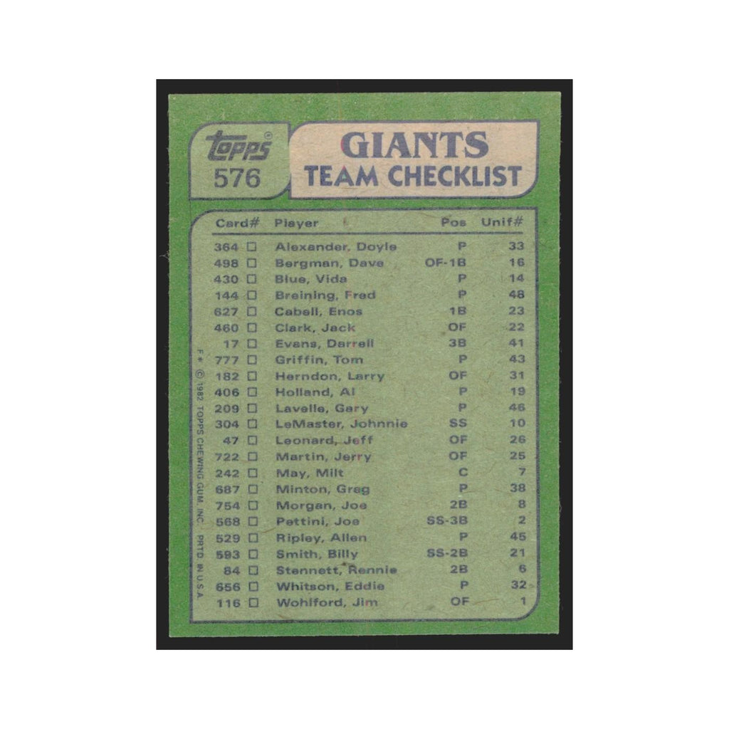 1982 Topps Milt May/Vida Blue Giants #576