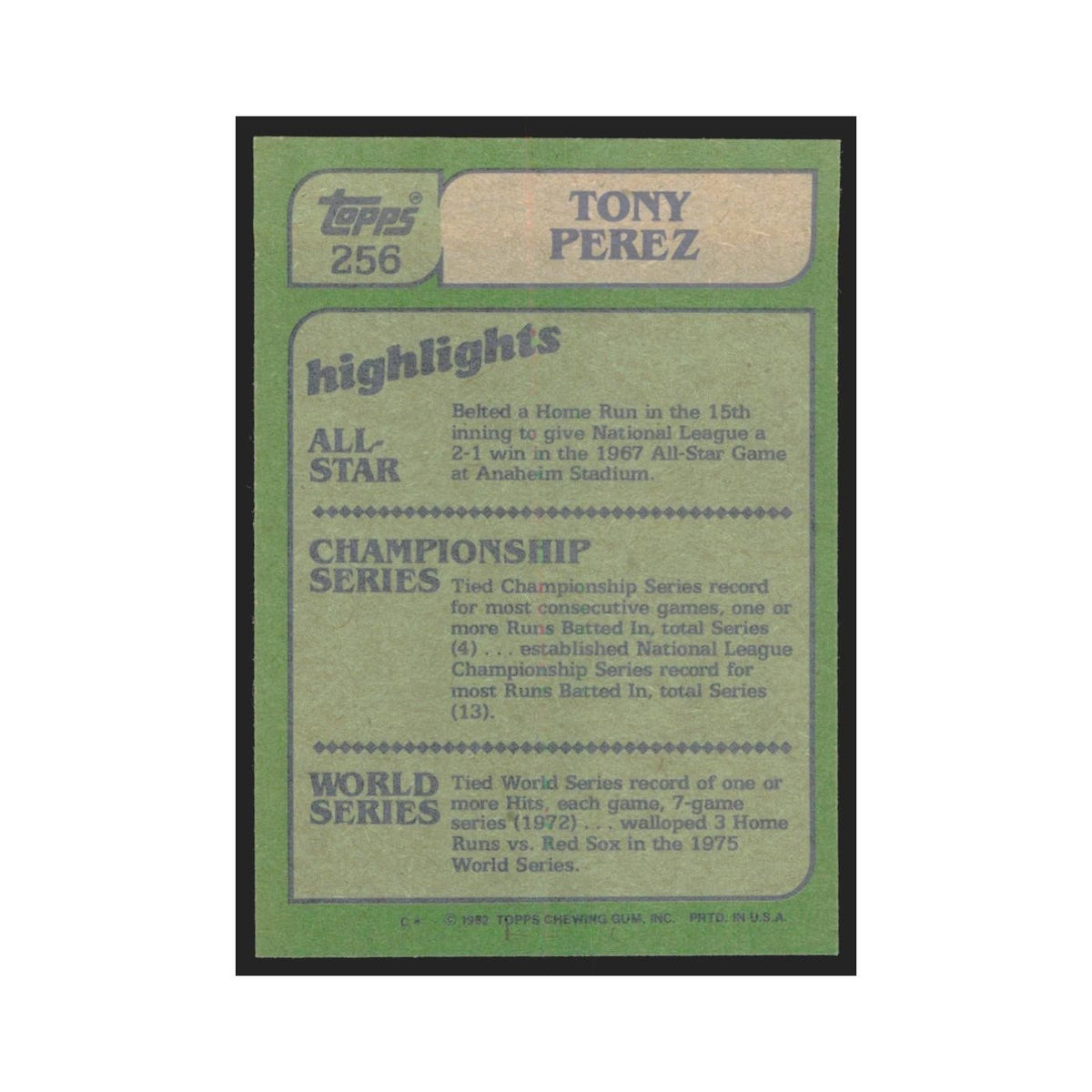 1982 Topps Tony Perez Red Sox #256