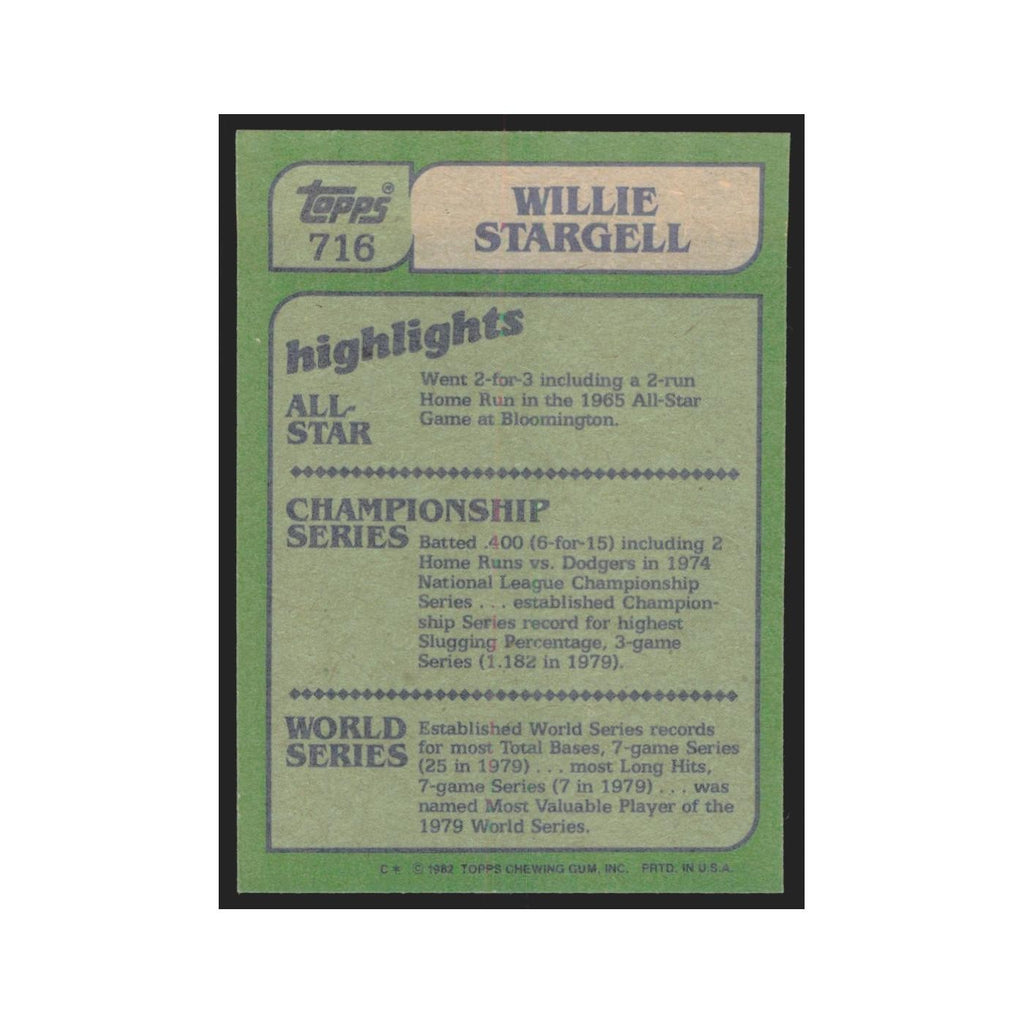 1982 Topps Willie Stargell Pirates #716