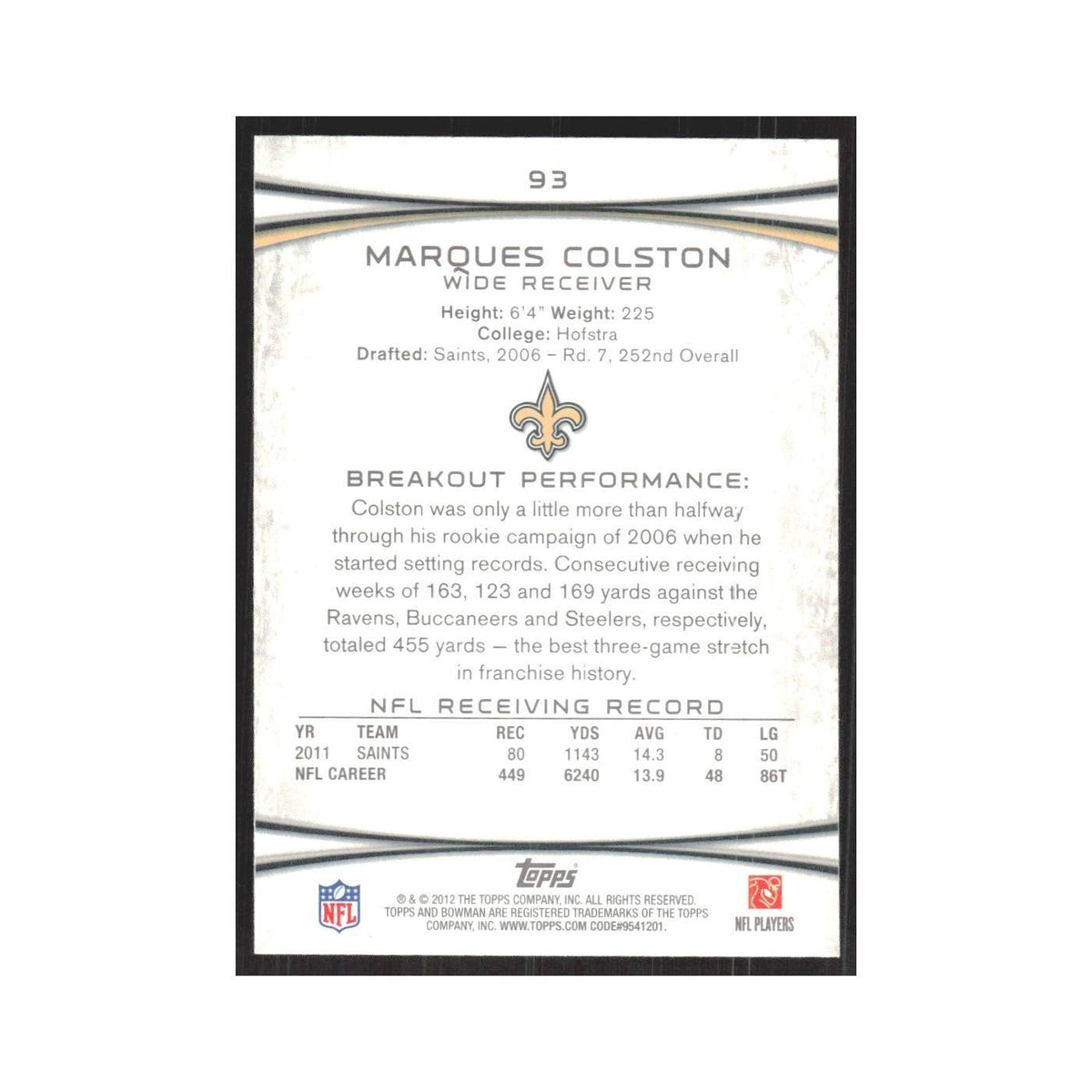 2012 Bowman Marques Colston Saints #93