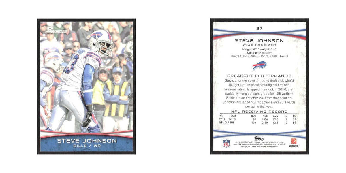 2012 Bowman Steve Johnson Bills #37