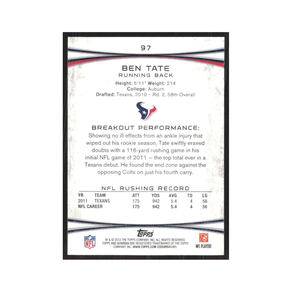 2012 Bowman Ben Tate Texans #97