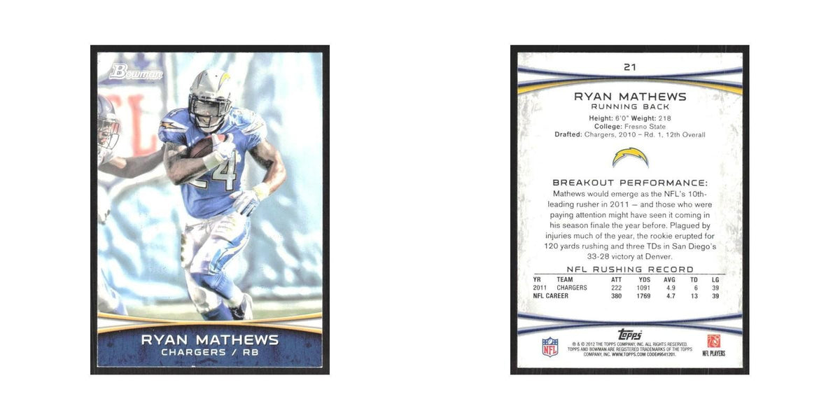 2012 Bowman Ryan Mathews San Diego Chargers #21