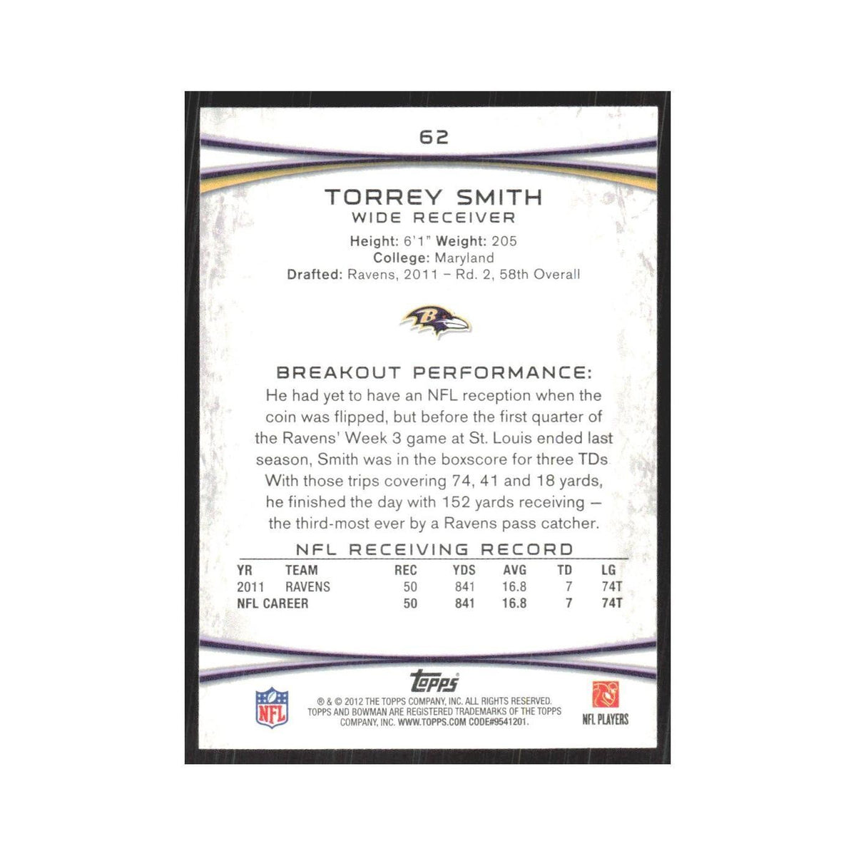 2012 Bowman Torrey Smith Ravens #62