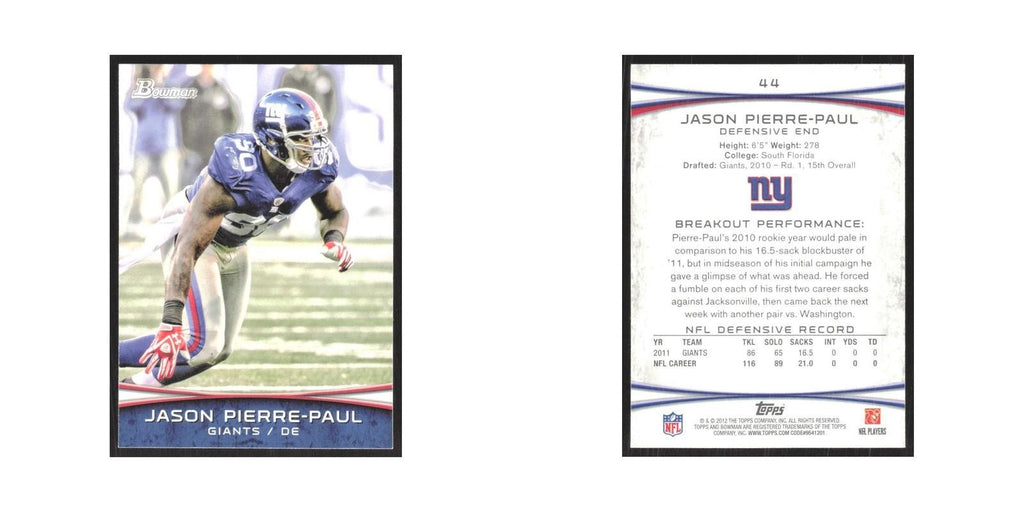 2012 Bowman Jason Pierre-Paul Giants #44