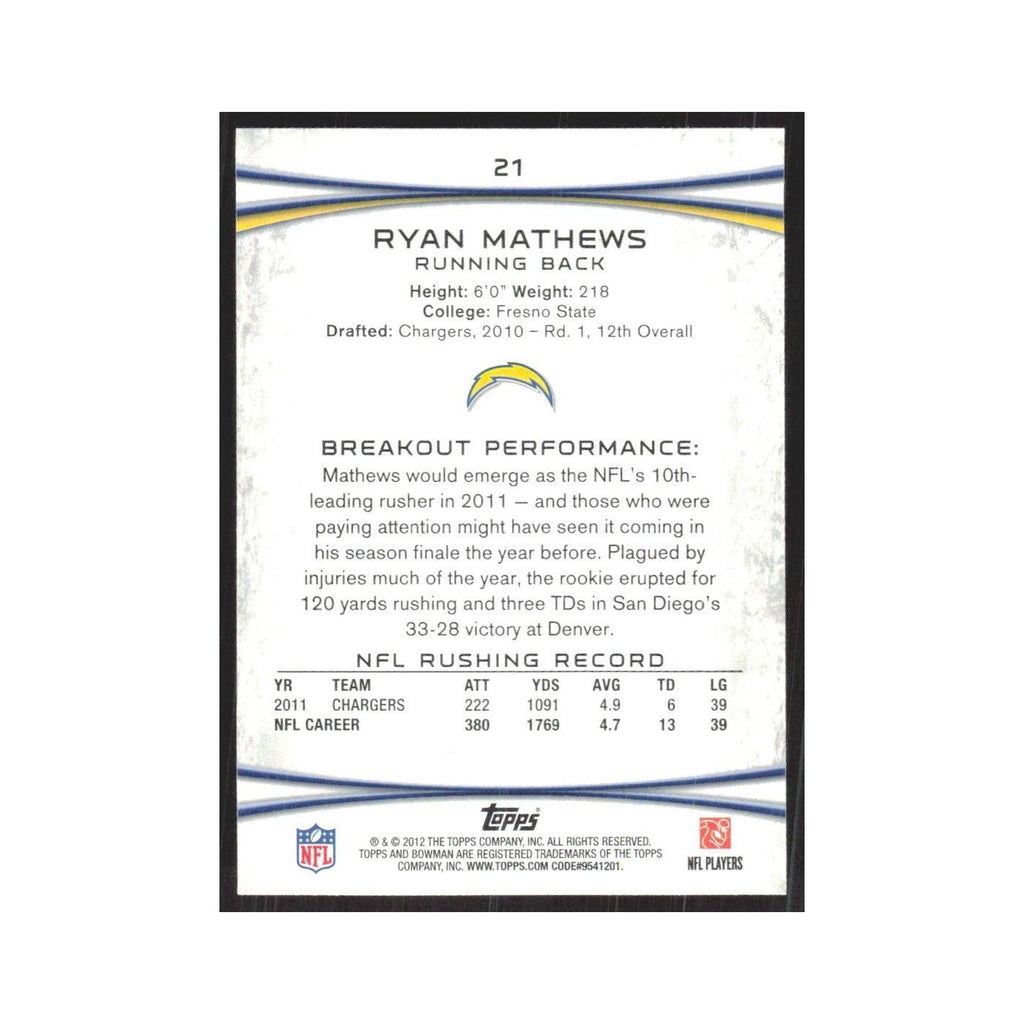 2012 Bowman Ryan Mathews San Diego Chargers #21