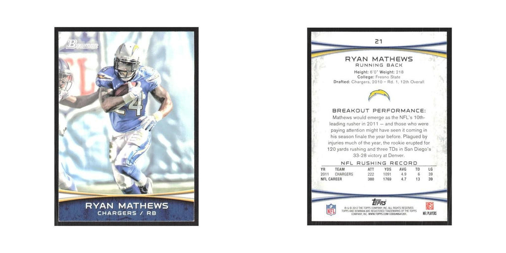 2012 Bowman Ryan Mathews San Diego Chargers #21