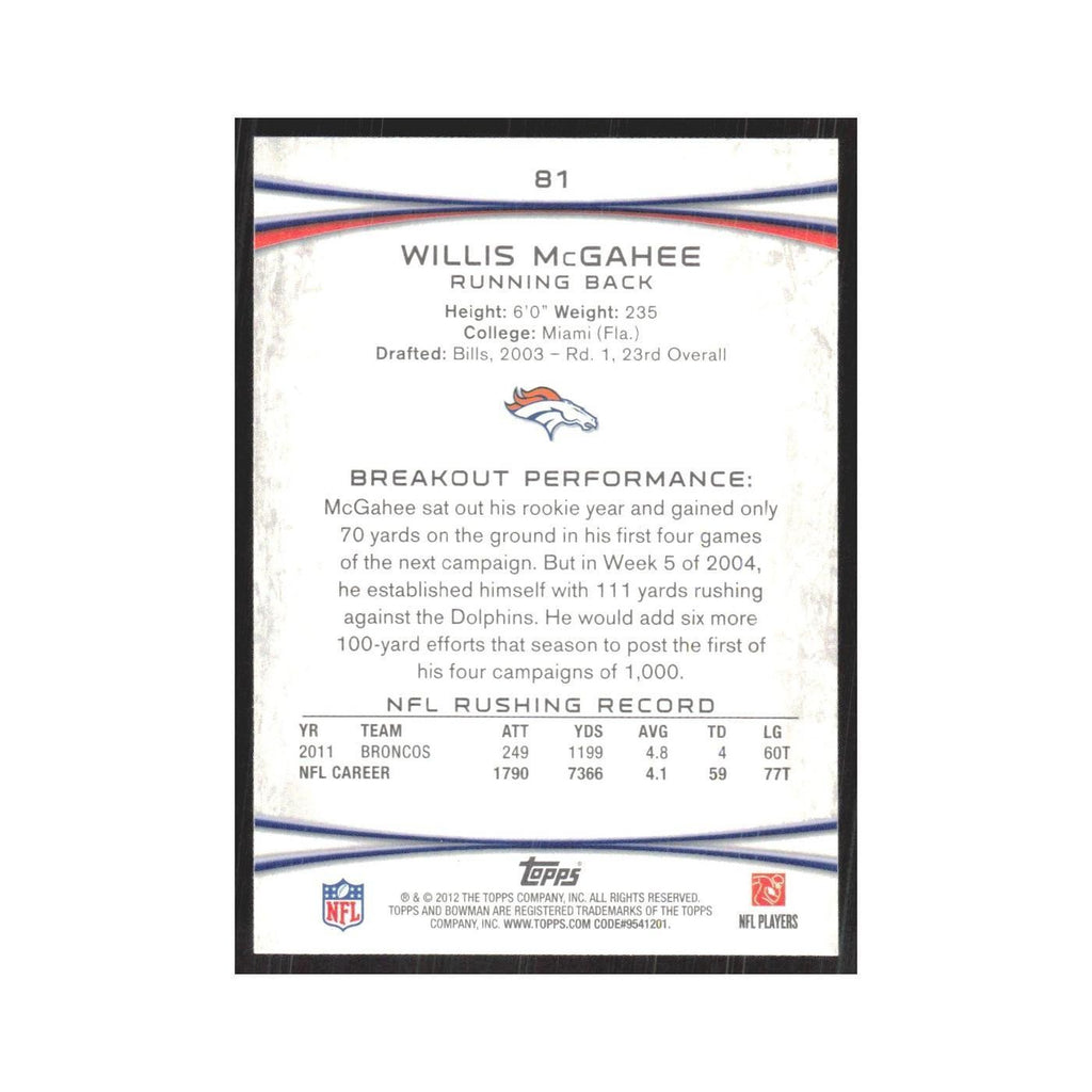 2012 Bowman Willis McGahee Broncos #81
