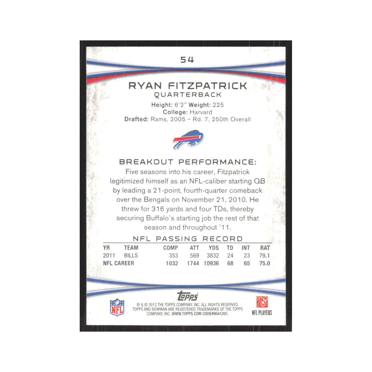 2012 Bowman Ryan Fitzpatrick Bills #54