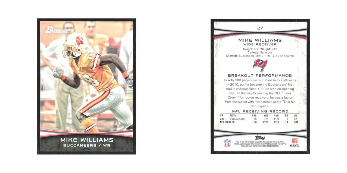 2012 Bowman Mike Williams Buccaneers #27