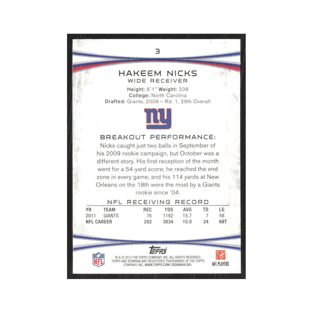 2012 Bowman Hakeem Nicks Giants #3