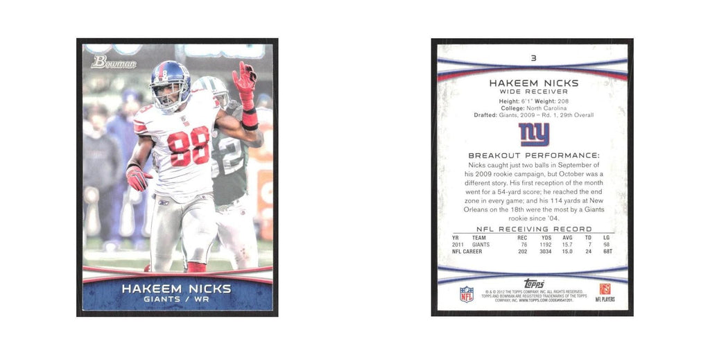 2012 Bowman Hakeem Nicks Giants #3