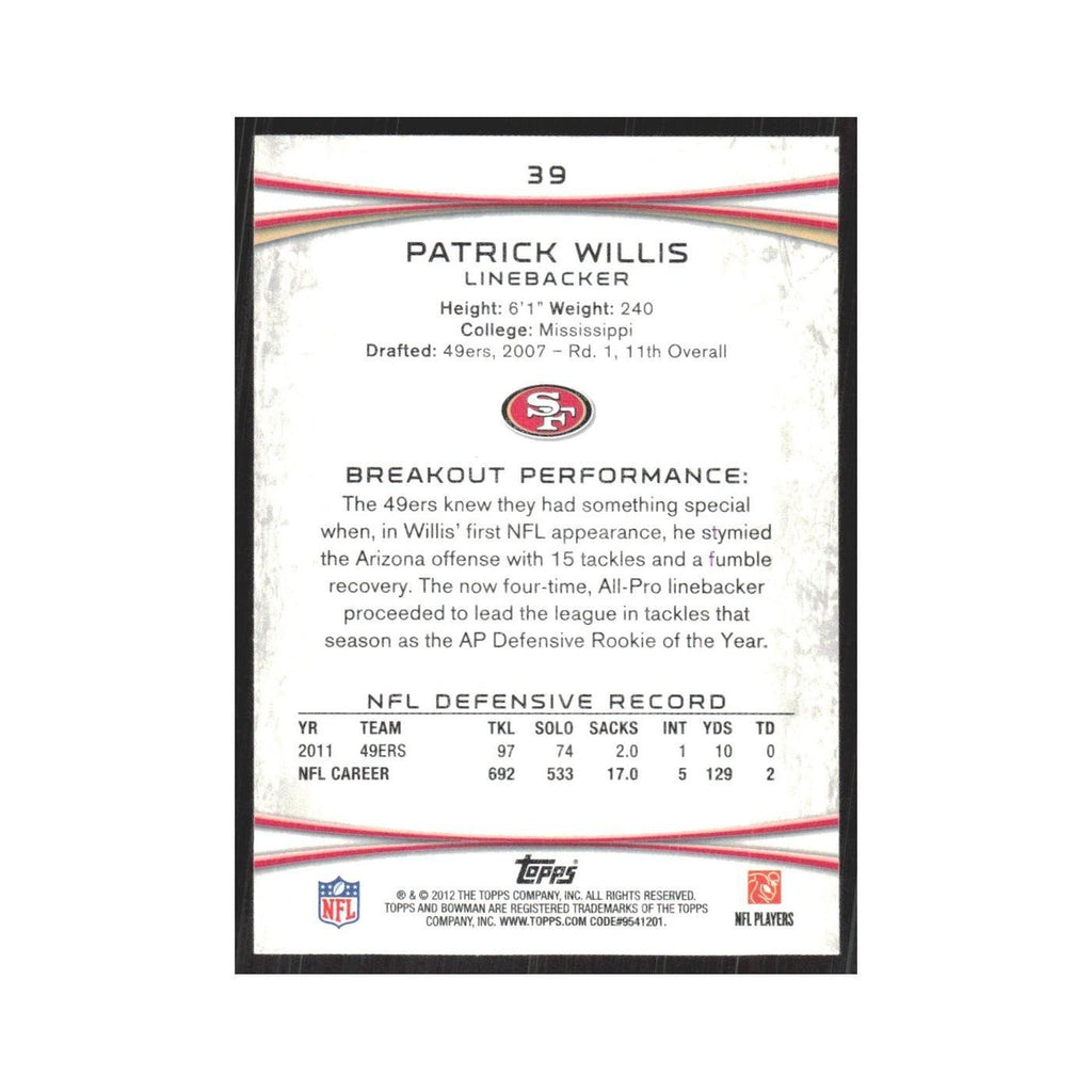 2012 Bowman Patrick Willis 49ers #39