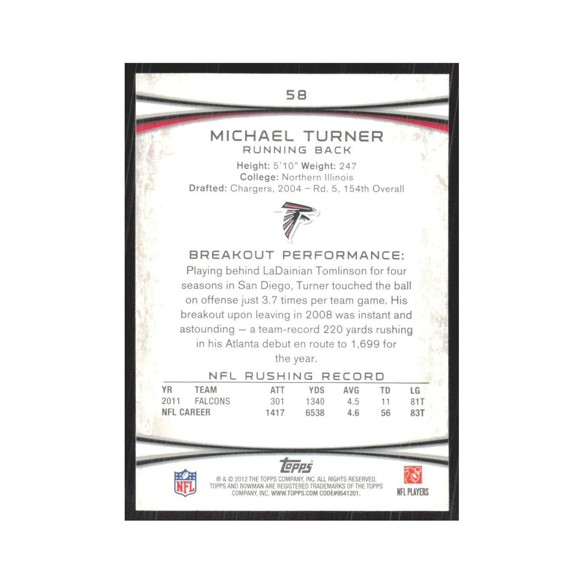 2012 Bowman Michael Turner Falcons #58