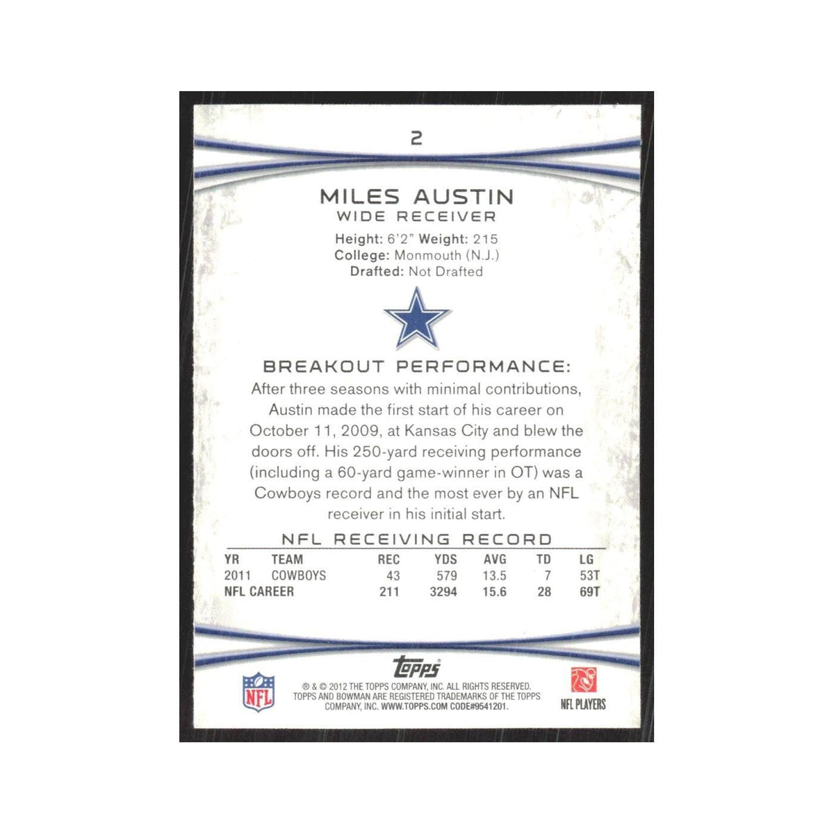 2012 Bowman Miles Austin Cowboys #2