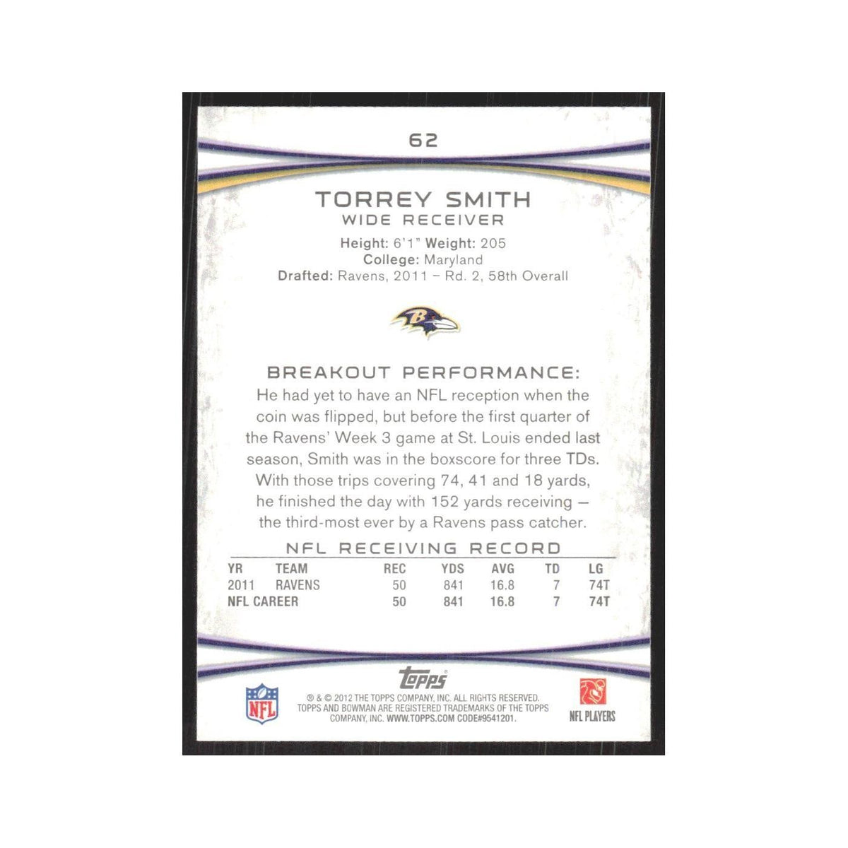 2012 Bowman Torrey Smith Ravens #62