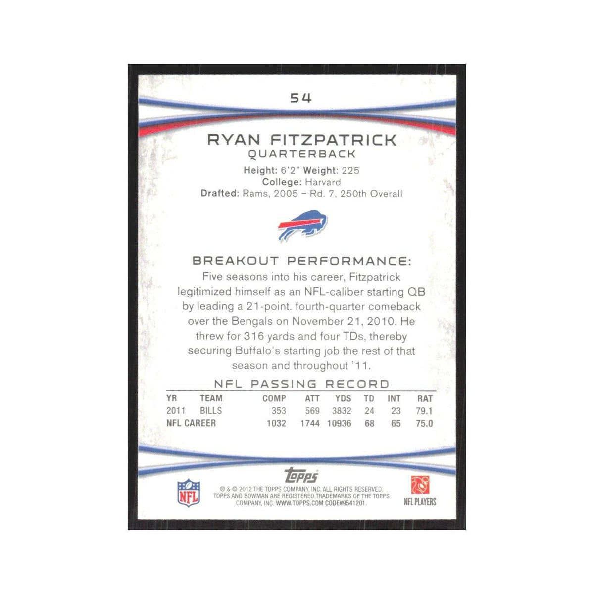 2012 Bowman Ryan Fitzpatrick Bills #54