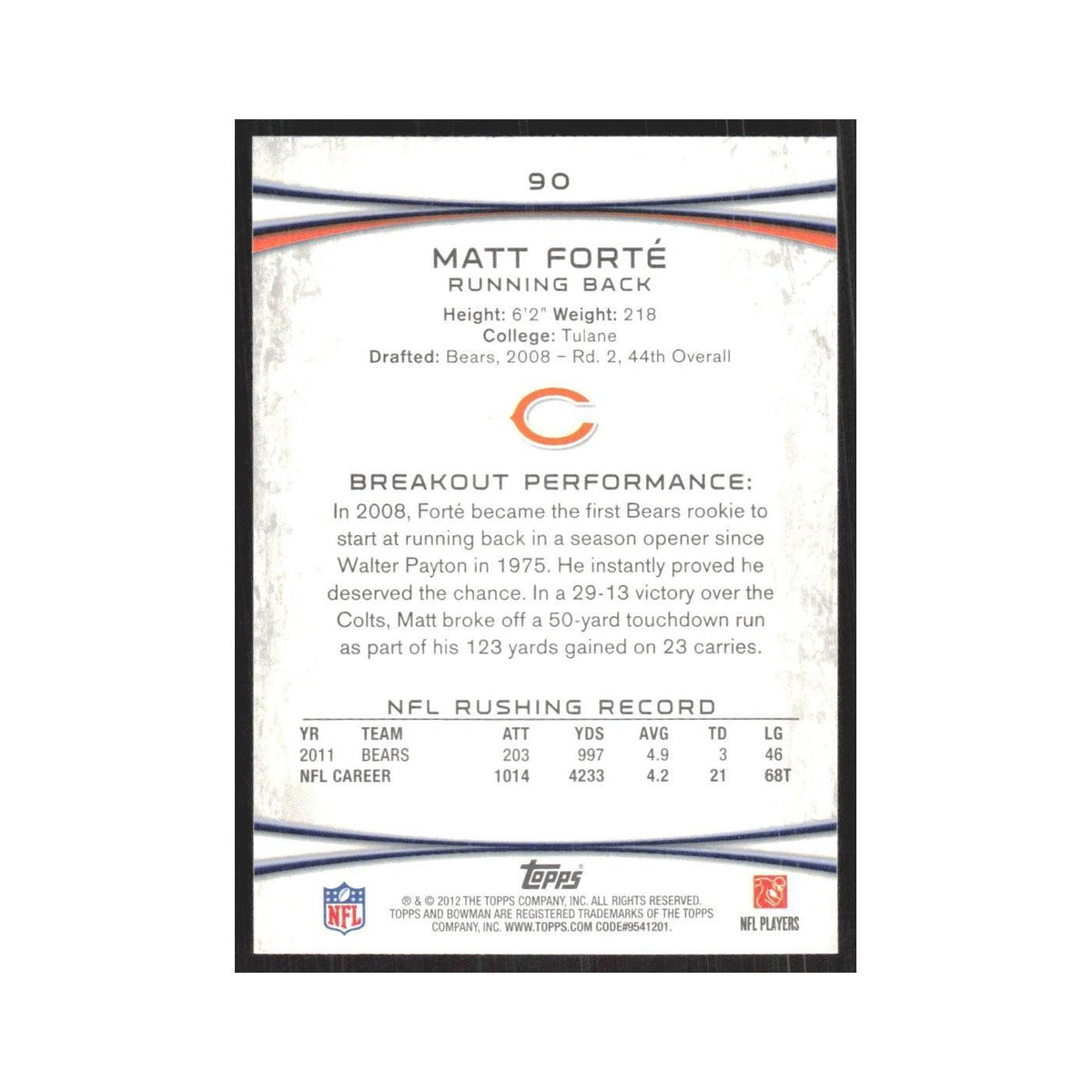 2012 Bowman Matt Forte Bears #90