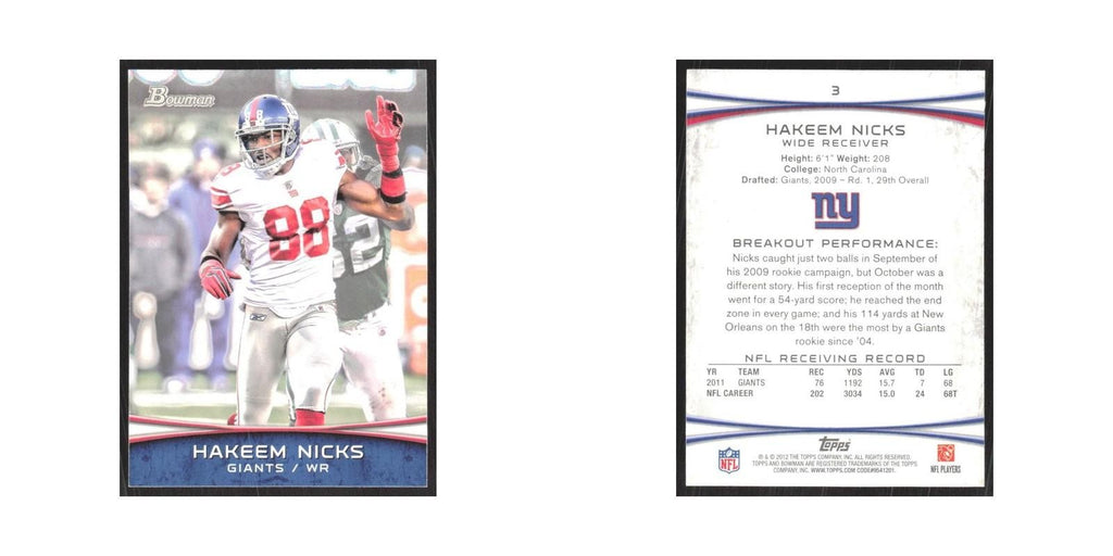 2012 Bowman Hakeem Nicks Giants #3