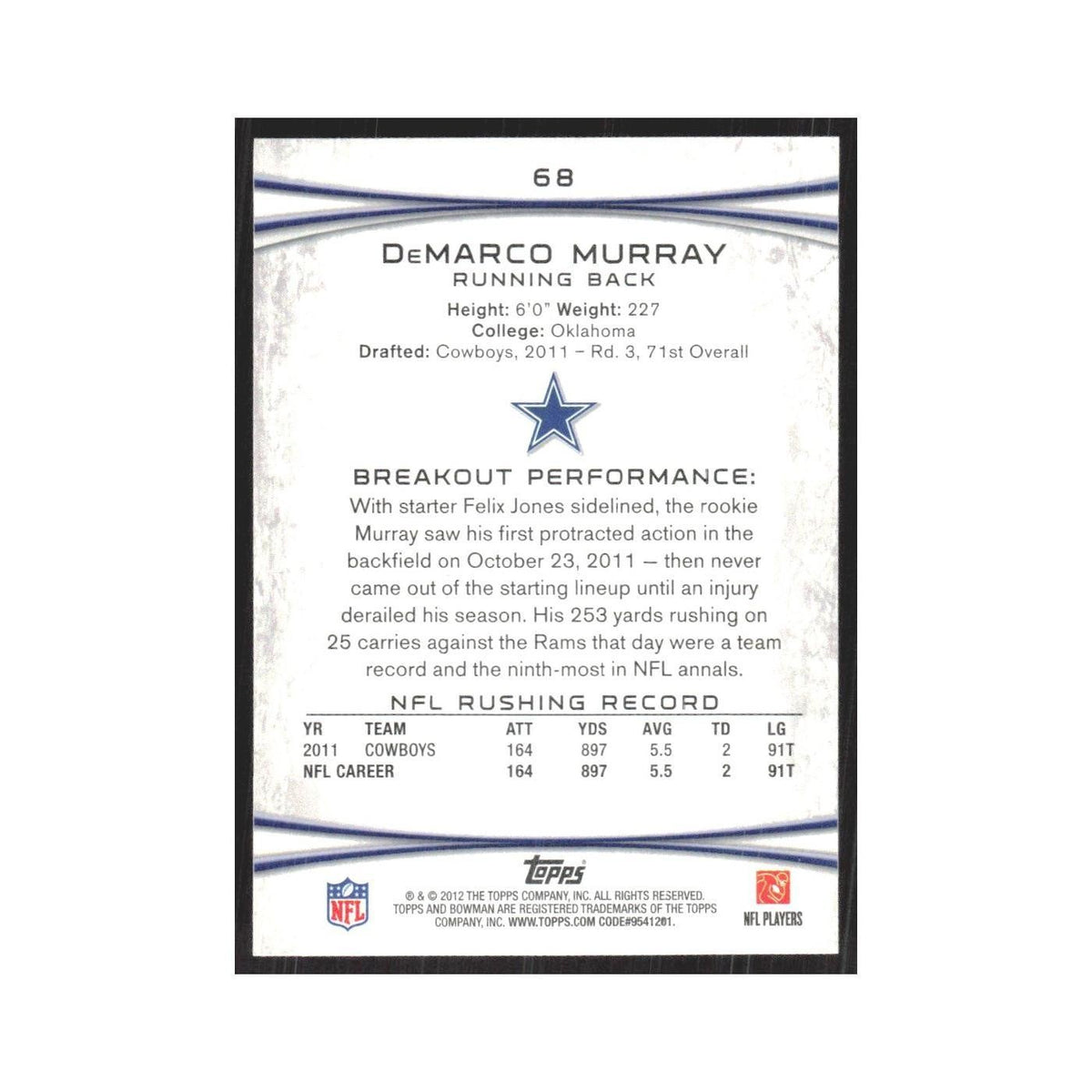 2012 Bowman DeMarco Murray Cowboys #68