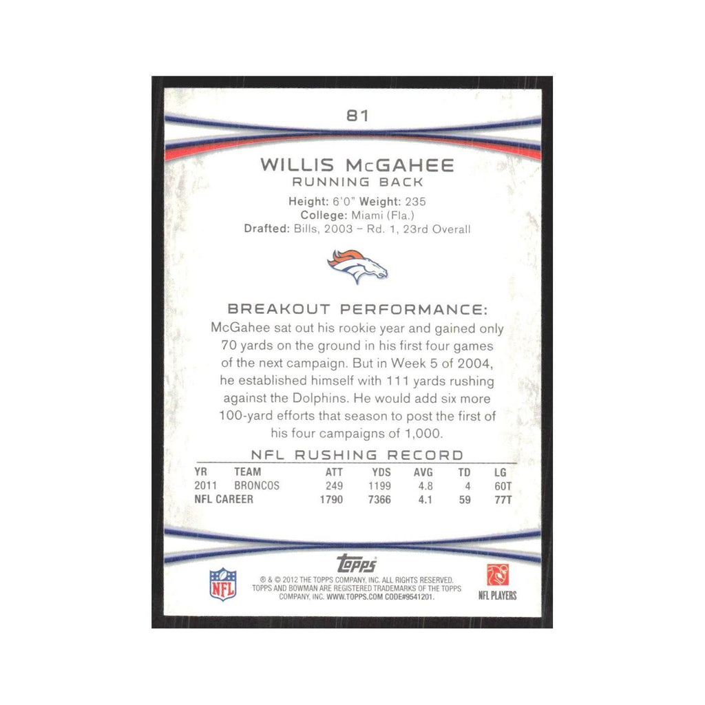 2012 Bowman Willis McGahee Broncos #81
