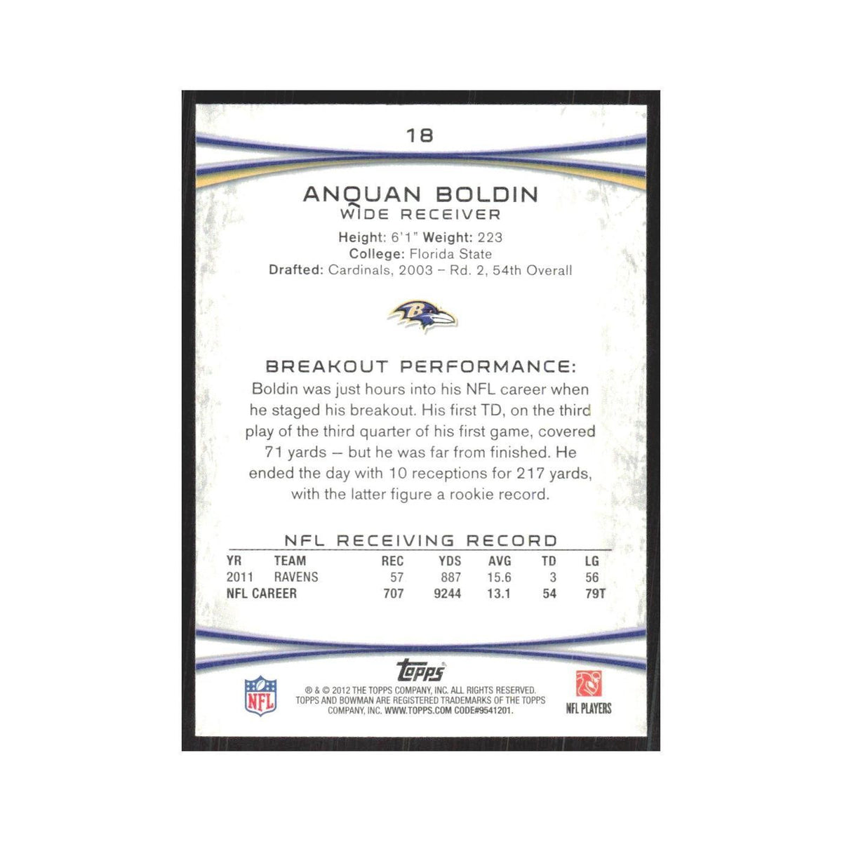 2012 Bowman Anquan Boldin Ravens #18