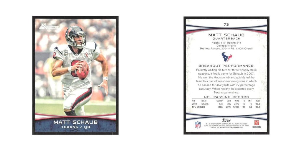 2012 Bowman Matt Schaub Texans #73