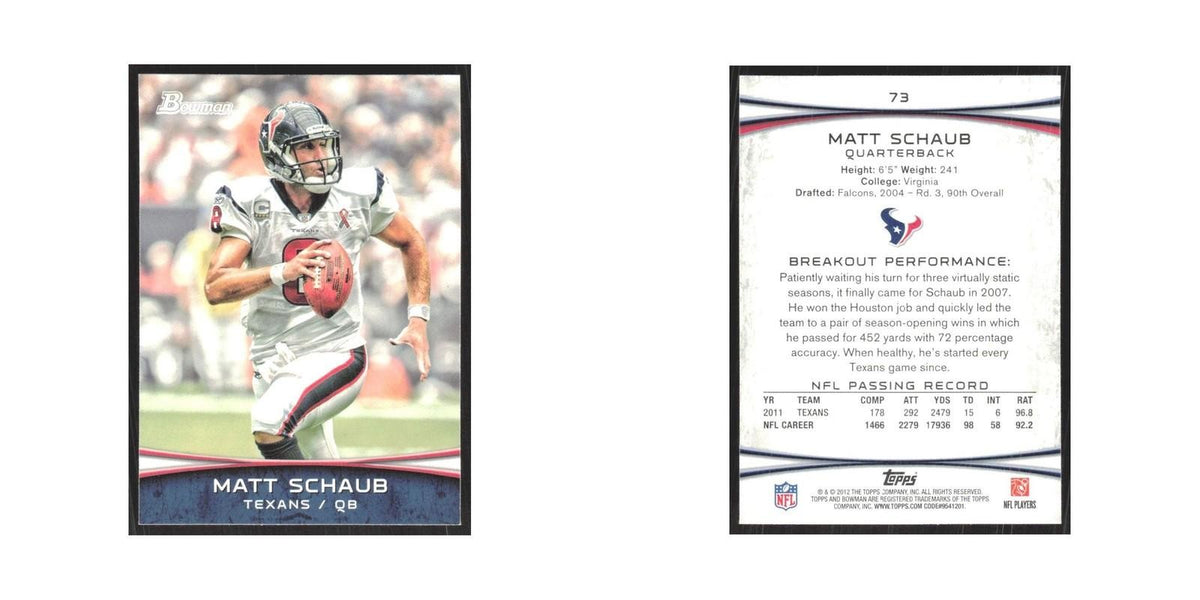 2012 Bowman Matt Schaub Texans #73