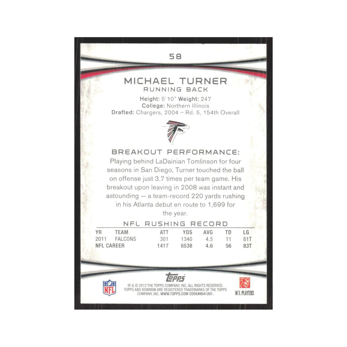 2012 Bowman Michael Turner Falcons #58