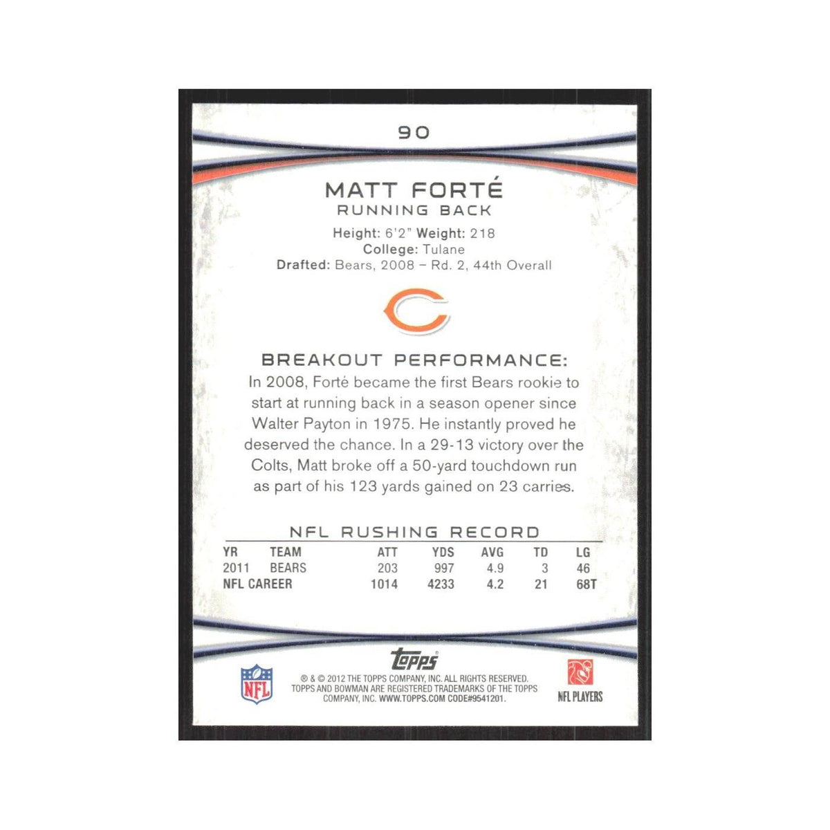2012 Bowman Matt Forte Bears #90