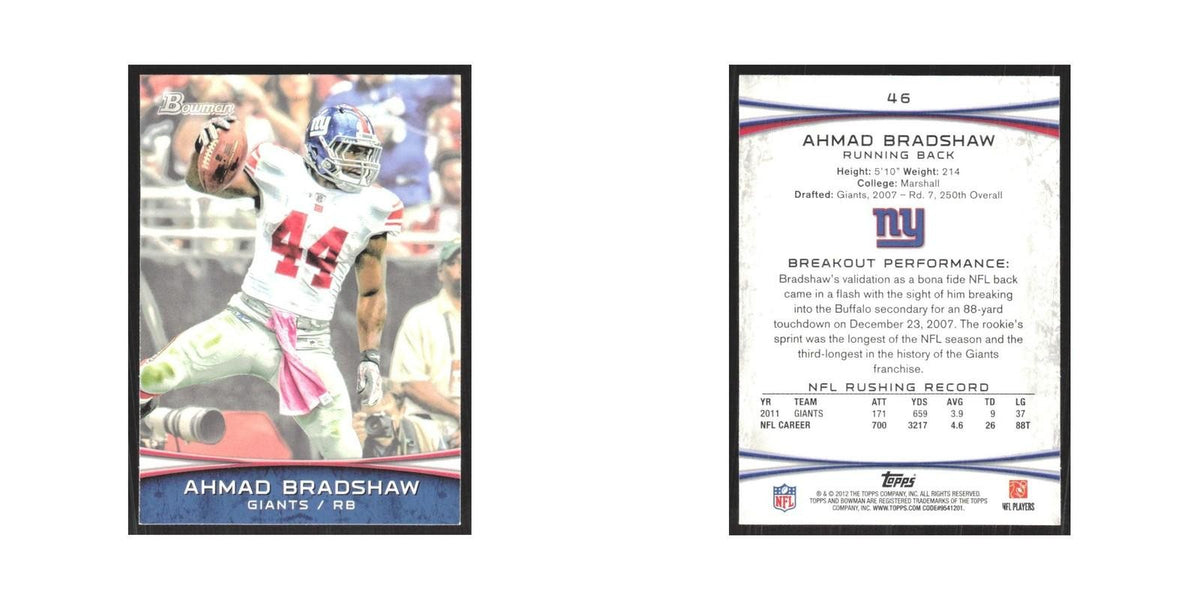 2012 Bowman Ahmad Bradshaw Giants #46