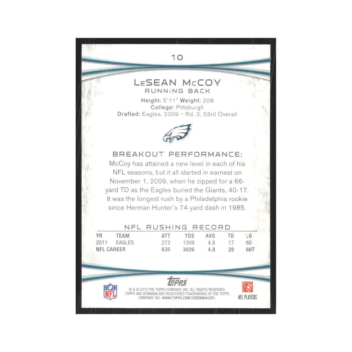 2012 Bowman LeSean McCoy Eagles #10