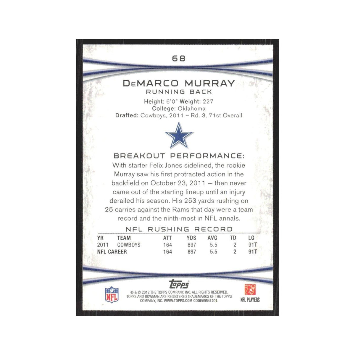 2012 Bowman DeMarco Murray Cowboys #68