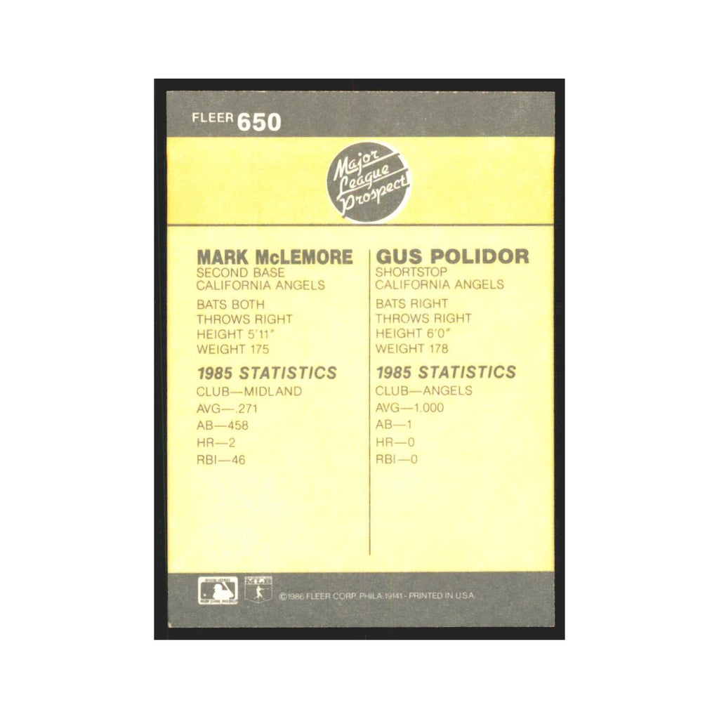 1986 Fleer Gus Polidor/Mark McLemore #650