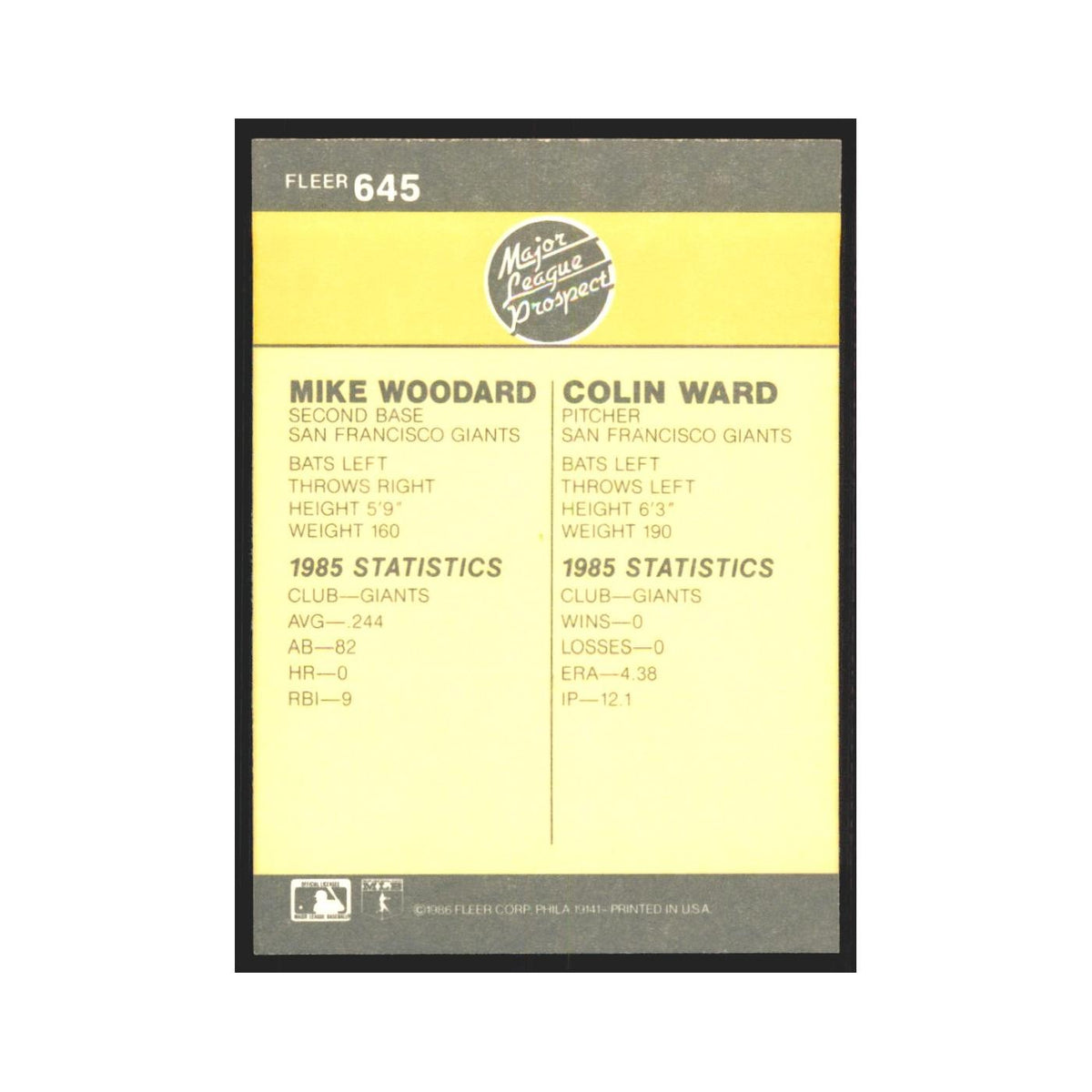1986 Fleer Mike Woodard/Colin Ward #645