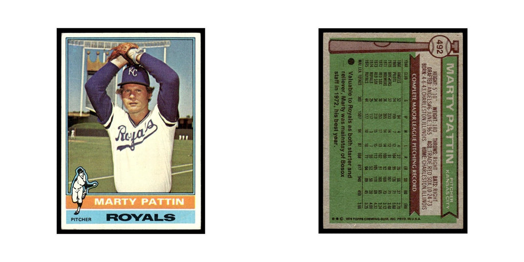 Marty Pattin 1976 Topps (damaged) #492 Kansas City Royals Baseball Card Poor