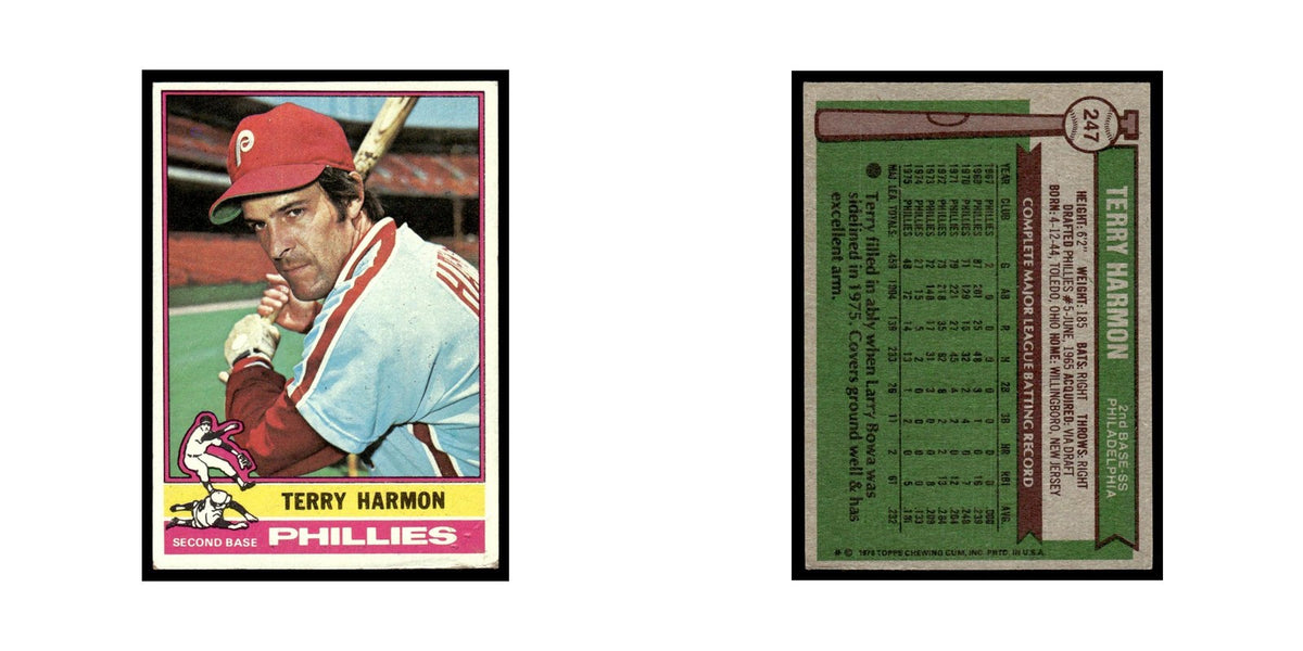 Terry Harmon 1976 Topps (damaged) #247 Philadelphia Phillies Baseball Card Poor