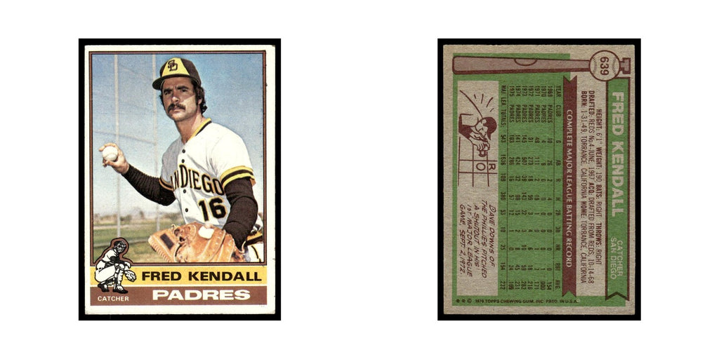 Fred Kendall 1976 Topps (damaged) #639 San Diego Padres Baseball Card Poor