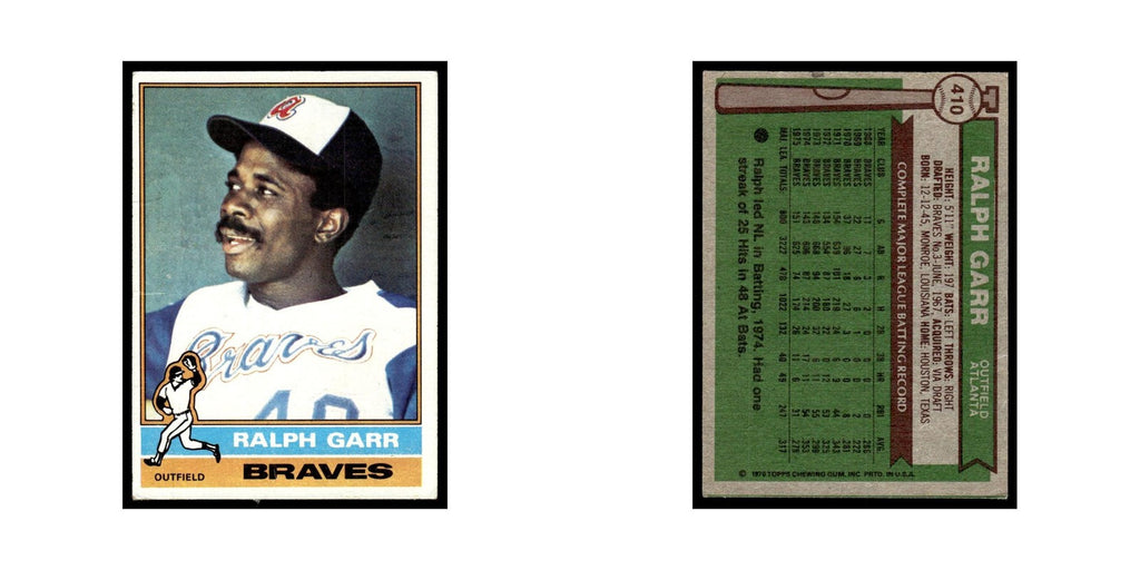 Ralph Garr 1976 Topps (damaged) #410 Atlanta Braves Baseball Card Poor