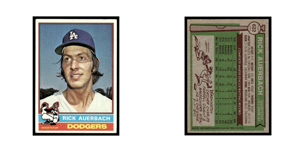 Rick Auerbach 1976 Topps (damaged) #622 Los Angeles Dodgers Baseball Card Poor