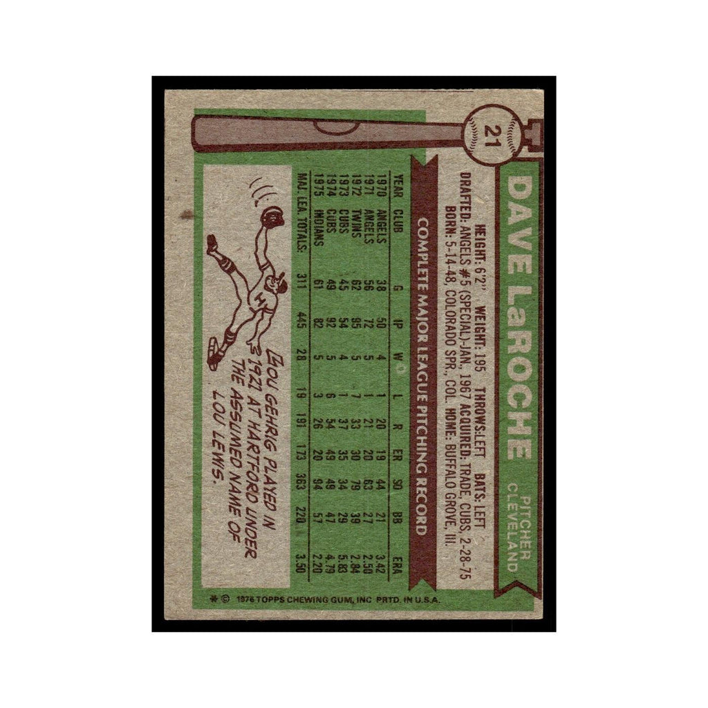 Dave LaRoche 1976 Topps (damaged) #21 Cleveland Indians Baseball Card Poor