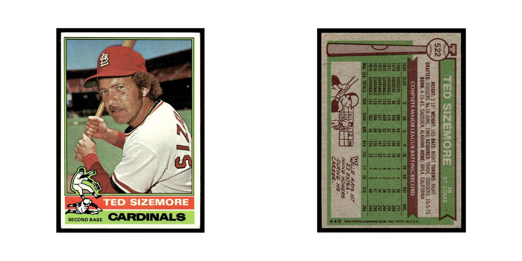 Ted Sizemore 1976 Topps (damaged) #522 St. Louis Cardinals Baseball Card Poor