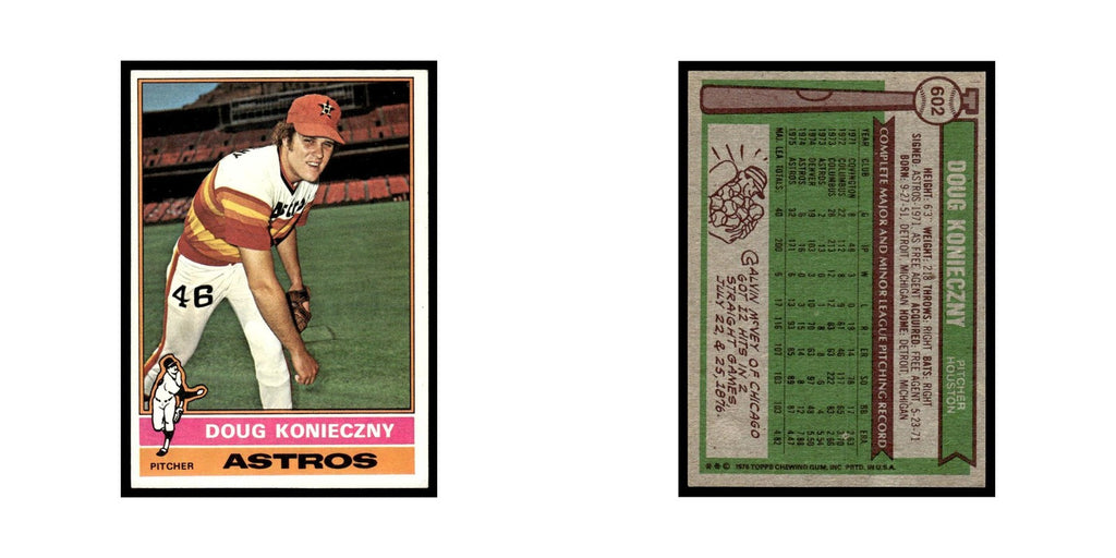 Doug Konieczny 1976 Topps (damaged) #602 Houston Astros Baseball Card Poor