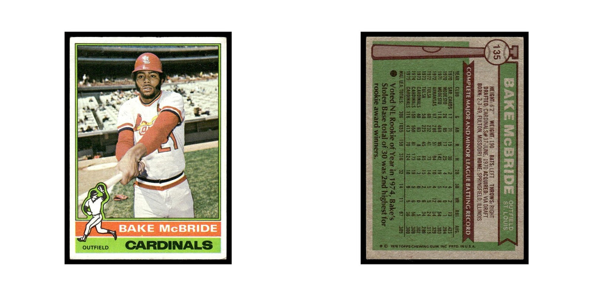 Bake McBride 1976 Topps (damaged) #135 St. Louis Cardinals Baseball Card Poor