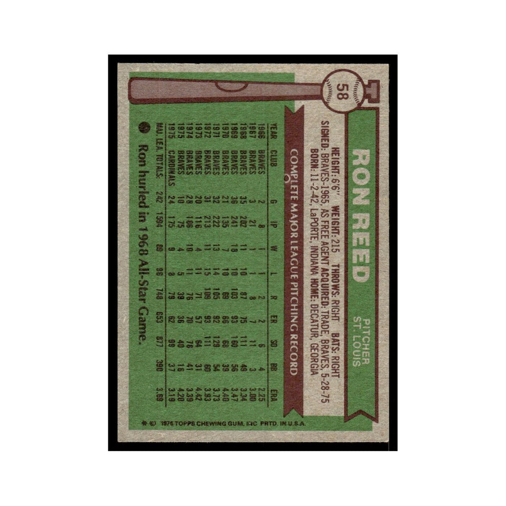 Ron Reed 1976 Topps (damaged) #58 St. Louis Cardinals Baseball Card Poor