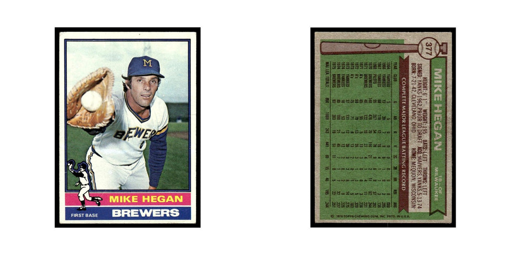 Mike Hegan 1976 Topps (damaged) #377 Milwaukee Brewers Baseball Card Poor