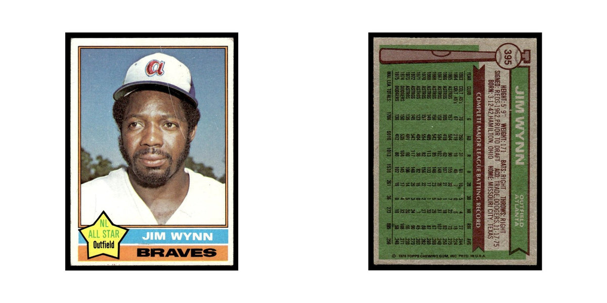 Jim Wynn 1976 Topps (damaged) #395 Atlanta Braves Baseball Card Poor