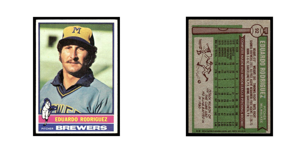 Eduardo Rodriguez 1976 Topps (damaged) #92 Milwaukee Brewers Baseball Card Poor