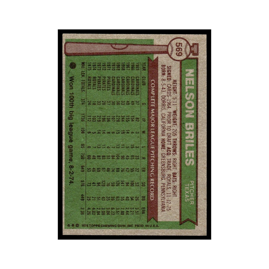 Nelson Briles 1976 Topps (damaged) #569 Texas Rangers Baseball Card Poor